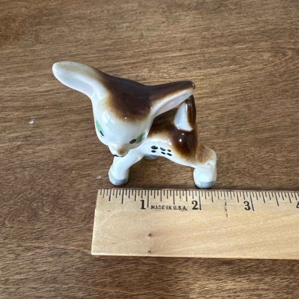 Vintage Glazed Porcelain Fawn Figure Trinket Made In Japan - Picture 7 of 8